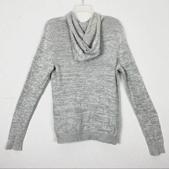 Express Light Grey Marled Knit Hooded Sweater - Picture 2 of 4
